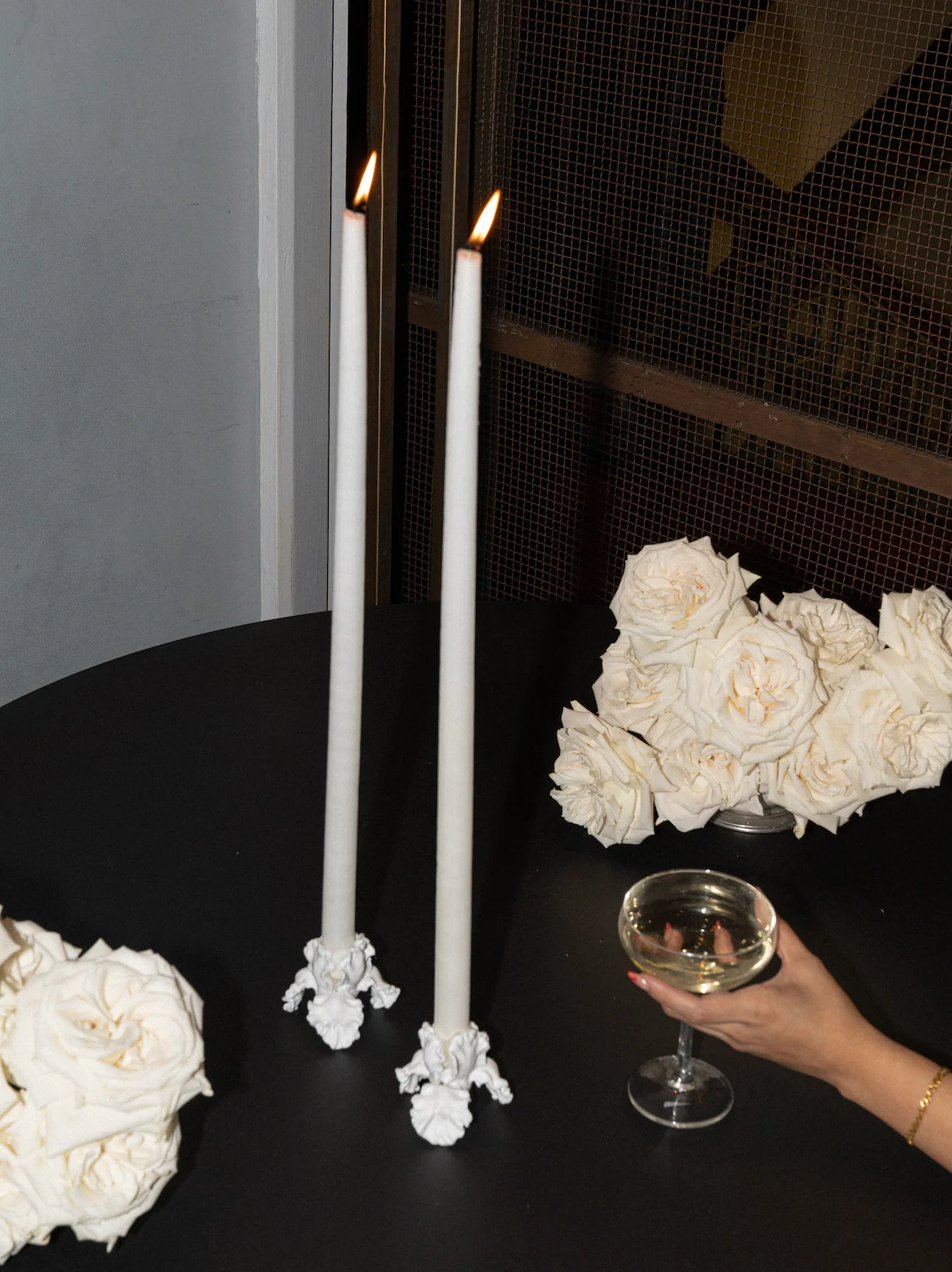 White | Flower Candle Holder Set of 2 - Image 5